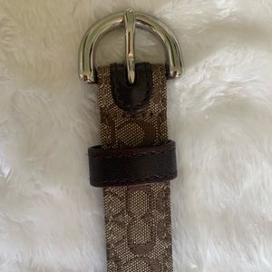 Womens Coach Khaki/Brown Signature Logo Belt Large